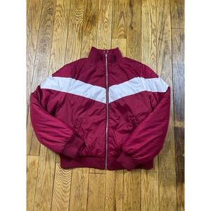 Forever 21 Womens Burgundy White Chevron Zip Up Bomber‎ Jacket - M